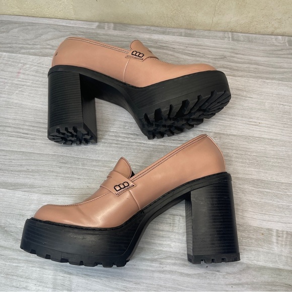 Madden Girl Kassidy Pink Blush Chunky Block Penny Loafer Slip On Heels Size 9 - Picture 4 of 14